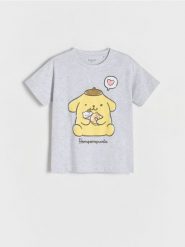 T-shirt Pompompurin - jasnoszary. Szare koszulki dziewczęce Reserved, bez wzorów, z bawełny, bez ramiączek. W wyprzedaży za 27.99 zł.