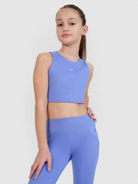 4F Crop top sportowy szybkoschnący dziewczęcy 4F JUNIOR x Anna Lewandowska - niebieski 146/152 (10-12 lat). Niebieskie koszulki dziewczęce 4f, bez wzorów, z dzianiny, bez ramiączek. Za 49.99 zł.