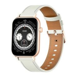 Smartwatch COLMI C28 Złoty + biały skórzany pasek. Białe paski męskie COLMIC, z aplikacjami, biznesowe. Za 149.00 zł.