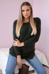 Sweter z włosem khaki. Brązowe swetry klasyczne damskie KESI, na jesień, l, z elastanu, bez kołnierzyka, plus size. Za 184.01 zł.