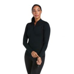 Damska koszulka jeździecka z zamkiem 1/4 Ariat Ascent. Czarne t-shirty damskie Ariat, m, bez wzorów, z elastanu, bez kołnierzyka. Za 529.00 zł.