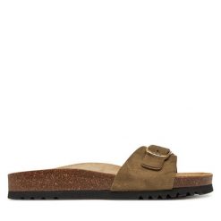 Klapki Scholl. Brązowe klapki damskie Scholl, bez wzorów, bez obcasa. Za 269.99 zł.