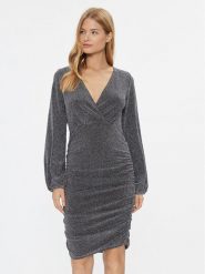 Vila Sukienka koktajlowa 14089866 Srebrny Regular Fit. Szare sukienki damskie Vila, bez wzorów, z syntetyku, wizytowe, bez kołnierzyka, bez ramiączek. Za 139.99 zł.