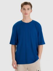 4F T-shirt oversize z modalem męski - turkusowy XXL. Niebieskie t-shirty męskie 4f, m, bez wzorów, z bawełny, bez kołnierzyka. W wyprzedaży za 59.99 zł.