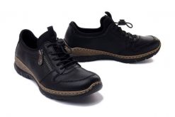 RIEKER N32G0-00 black, półbuty damskie. Niebieskie półbuty damskie Rieker, bez wzorów, bez obcasa. Za 369.90 zł.