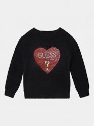 Guess Sweter K3BR02 Z2YA0 Czarny Regular Fit. Czarne swetry dziewczęce Guess, z aplikacjami, z syntetyku, bez kołnierzyka. Za 149.99 zł.