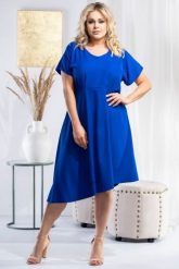 Sukienka asymetryczna kobieca z wiązaniem na plecach JANETTE chabrowa. Niebieskie sukienki damskie KARKO, na imprezę, na lato, plus size, bez wzorów, z elastanu, eleganckie, z asymetrycznym kołnierzem, plus size, bez ramiączek, mini, asymetryczne. Za 189.50 zł.