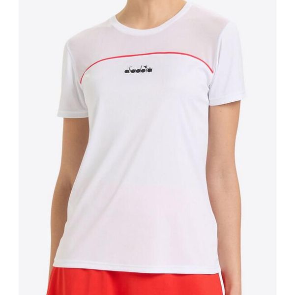 Koszulka tenisowa damska Diadora L. SS Core T-Shirt. Białe t-shirty damskie Diadora, l, bez wzorów, z materiału, bez kołnierzyka. Za 110.00 zł.