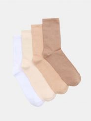 Prążkowane skarpetki 4 pack - beżowy. Brązowe skarpetki damskie Sinsay, bez wzorów, prążkowane. Za 12.99 zł.