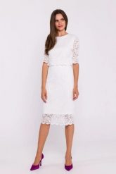 Elegancka ołówkowa dwuczęściowa sukienka koronkowa ecru. Sukienki damskie Stylove, na imprezę, s, bez wzorów, z koronki, eleganckie, bez kołnierzyka, bez ramiączek, ołówkowe. Za 449.00 zł.