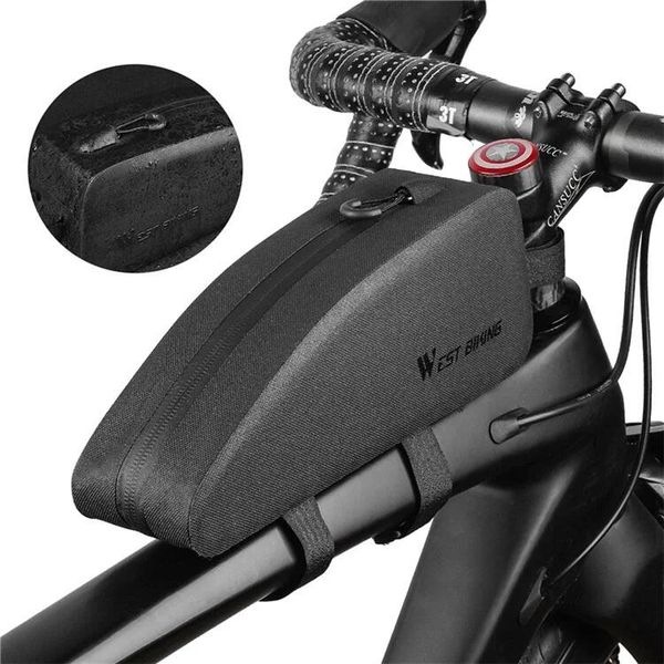 Wodoodporna torba na ramę rowerową - Rozmiar: M. Czarne torebki klasyczne damskie WEST BIKING, bez wzorów, z materiału, małe, bez dodatków. Za 115.60 zł.