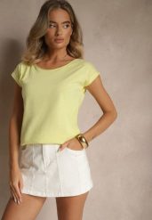 Żółty Basicowy T-shirt z Bawełny Ralotea. Żółte t-shirty damskie Renee, xl, bez wzorów, z bawełny, bez kołnierzyka. Za 34.99 zł.