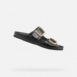 Sandały damskie Geox Brionia. Czarne sandały damskie Geox, bez wzorów, bez obcasa. Za 379.50 zł.