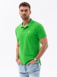 Koszulka męska polo z dzianiny pique - zielony V25. Zielone koszulki polo męskie Ombre Clothing, m, bez wzorów, z bawełny, bez ramiączek. W wyprzedaży za 19.99 zł.