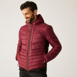 Kurtka męska hybrydowa Leedre z kapturem. Brązowe kurtki męskie Regatta, m, bez wzorów, z puchu, sportowe, z kapturem. Za 239.99 zł.