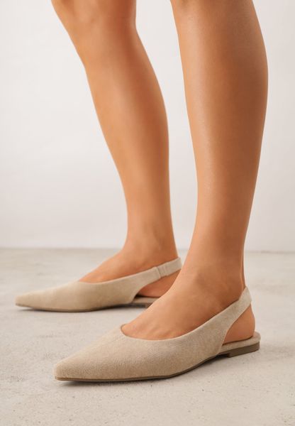 Jasnobeżowe Balerinki Typu Slingback Diarin. Brązowe baleriny damskie Renee, bez wzorów, z materiału, bez obcasa, na płaskiej podeszwie. Za 99.99 zł.
