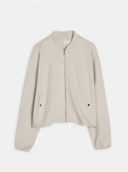 Bluza bomberka z domieszką wiskozy - kremowy. Białe bluzy bez kaptura damskie Sinsay, l, z wiskozy. Za 59.99 zł.