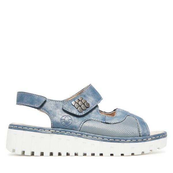 Sandały Rieker. Niebieskie sandały damskie Rieker, bez wzorów, bez obcasa, na płaskiej podeszwie. Za 263.99 zł.