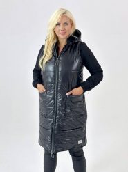 Czarna pikowana kamizelka Karen XXL OVERSIZE JESIEŃ. Czarne kamizelki damskie Moda Size Plus Iwanek, s, z poliesteru, krótkie. Za 299.90 zł.