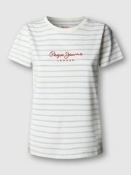 Pepe Jeans Koszulka "Mae" w kolorze biało-błękitnym rozmiar: XS. Białe bluzki damskie Pepe Jeans, xs, bez wzorów, z bawełny, bez kołnierzyka, bez ramiączek. Za 74.63 zł.
