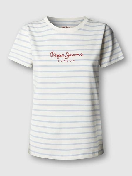 Pepe Jeans Koszulka "Mae" w kolorze biało-błękitnym rozmiar: XS. Białe bluzki damskie Pepe Jeans, xs, bez wzorów, z bawełny, bez kołnierzyka. Za 65.85 zł.