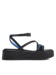Tommy Hilfiger Sandały Th Strap Platform FW0FW07728 Czarny. Czarne sandały damskie Tommy Hilfiger, bez wzorów, ze skóry, bez obcasa, na koturnie. Za 569.99 zł.