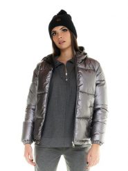 Kurtka puchowa z nylon z pełny zamek błyskawiczny na co dzień. Szare kurtki damskie LEONE 1947 APPAREL, s, bez wzorów, z nylonu, bez kaptura. Za 273.61 zł.