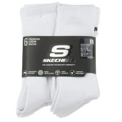 Skarpetki sportowe dla dorosłych 6pk Core Crew LG Socks. Białe skarpetki damskie Skechers, bez wzorów, z bawełny. Za 59.99 zł.