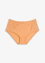 Figi modelujące z delikatną koronką. Brązowe bielizna wyszczuplająca bonprix, z koronki. Za 54.99 zł.