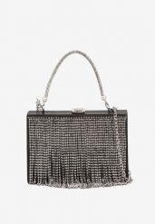 Czarna Torebka Wieczorowa Vices z Łańcuszkiem i Rączką Zdobiona Cyrkoniami Amonne. Czarne torebki wieczorowe Renee, z aplikacjami, z satyny, klasyczne, bez kołnierzyka, bez ramiączek. Za 74.99 zł.