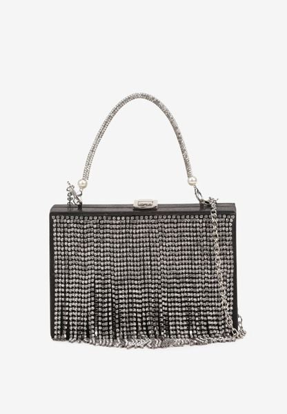 Czarna Torebka Wieczorowa Vices z Łańcuszkiem i Rączką Zdobiona Cyrkoniami Amonne. Czarne torebki klasyczne damskie Renee, z aplikacjami, z satyny, małe, zdobione, bez dodatków. Za 69.99 zł.