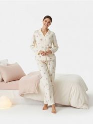 Piżama dwuczęściowa z motywem kokard - kremowy. Białe piżamy damskie Sinsay, l, bez wzorów, bez ramiączek. Za 59.99 zł.