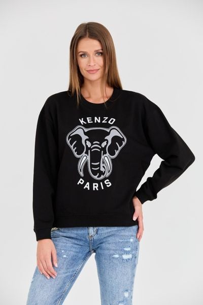 KENZO Czarna damska bluza VARSITY JUNGLE' ELEPHANT EMBRO, Rozmiar M. Czarne bluzy bez kaptura damskie Kenzo, m. W wyprzedaży za 630.99 zł.