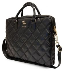Torba Guess Quilted 4G Computer Bag 15'' - 16'' czarny. Czarne torby na laptopa damskie Guess, z aplikacjami, ze skóry ekologicznej, pikowane. Za 289.00 zł.