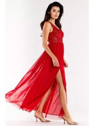 Awama Sukienka w kolorze czerwonym rozmiar: XL. Czerwone sukienki damskie Awama, xl, bez wzorów, bez kołnierzyka, bez ramiączek, maxi. Za 279.99 zł.