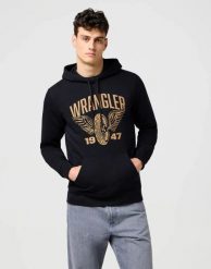 MESKA BLUZA WRANGLER AMERICANA HOODIE BLACK 112371457. Czarne bluzy z kapturem męskie Wrangler, xxl. Za 189.99 zł.