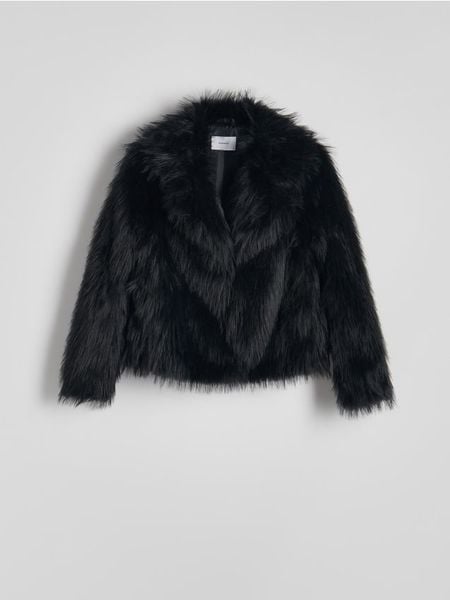 Kurtka ze sztucznego futerka - czarny. Czarne kurtki damskie Reserved, l, bez wzorów, bez kaptura. Za 379.99 zł.