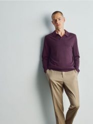 Sweter polo z wiskozą - ciemnofioletowy. Fioletowe swetry męskie Reserved, l, bez wzorów, z dzianiny, bez kołnierzyka. Za 119.99 zł.