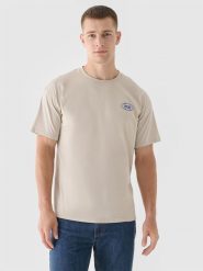 4F T-shirt oversize z nadrukiem męski - beżowy XL. Brązowe t-shirty męskie 4f, m, bez wzorów, z bawełny, bez kołnierzyka. Za 69.99 zł.