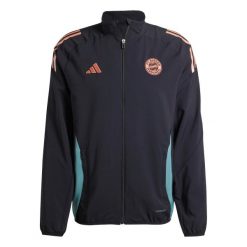 Kurtka prezentacyjna Bayern Munich Tiro 2024/25. Czarne kurtki męskie Adidas, l, bez wzorów, z dresówki, bez kaptura. Za 301.50 zł.