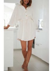 Milan Kiss Sukienka w kolorze kremowym rozmiar: M. Brązowe sukienki damskie Milan Kiss, m, bez wzorów, z wiskozy, bez kołnierzyka, bez ramiączek, mini. Za 161.73 zł.