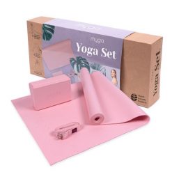 Zestaw do jogi myga Yoga Starter Kit: mata, klocek, pasek - pudrowy róż. Czerwone paski męskie Myga, bez wzorów, z materiału, eleganckie. Za 99.99 zł.