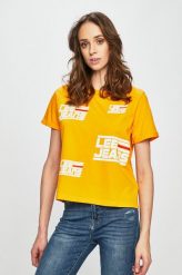 LEE CROPPED GRAPHIC DAMSKI T-SHIRT KOSZULKA RADIANT YELLOW L44TEPLG 112109987. Żółte bluzki damskie Lee, l, bez wzorów, bez kołnierzyka. Za 69.99 zł.