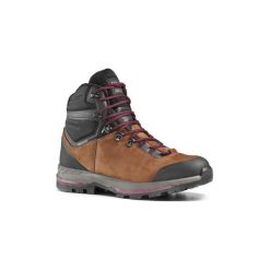 Buty trekkingowe wysokie TREK 100 skórzane damskie. Fioletowe obuwie trekkingowe damskie FORCLAZ. Za 399.99 zł.