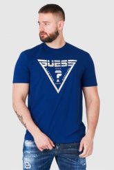 GUESS Granatowy t-shirt męski z logo w moro, Rozmiar L. Niebieskie t-shirty męskie Guess, l, z aplikacjami, bez kołnierzyka. W wyprzedaży za 114.99 zł.