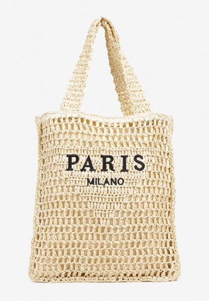 Beżowa Plażowa Torebka Shopperka z Plecionki z Napisem Odelira. Brązowe torebki klasyczne damskie Born2be, bez wzorów, bez dodatków. Za 109.99 zł.