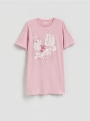 Koszula nocna z nadrukiem - różowy. Czerwone koszule nocne damskie Reserved, bez wzorów, z bawełny. Za 59.99 zł.