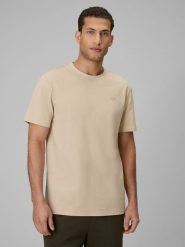 4F T-shirt regular gładki męski - beżowy XL. Brązowe t-shirty męskie 4f, m, bez wzorów, z materiału, bez kołnierzyka. Za 49.99 zł.