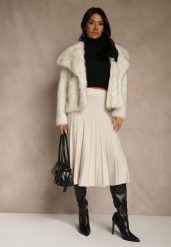 Beżowa Dzianinowa Spódnica Plisowana o Rozkloszowanym Kroju Tuswia. Brązowe spódniczki damskie Renee, l, z aplikacjami, z dzianiny, klasyczne, z podwyższonym stanem, midi, proste. Za 69.99 zł.