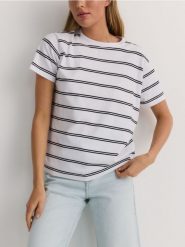Bawełniany t-shirt regular - wielobarwny. T-shirty damskie Reserved, l, bez wzorów, z bawełny, bez kołnierzyka. Za 29.99 zł.